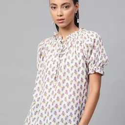 YASH GALLERY Women White & Pink Floral Print Top image 1