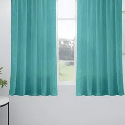 Cortina Teal 2 Pieces Sheer Eyelet Linen Window Curtain image 1