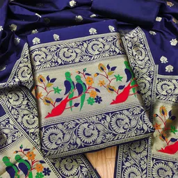 LeeliPeeri Designer Floral Woven Design Zari Unstitched Dress Material image 1