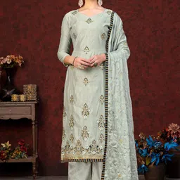 MANVAA Ethnic Motifs Embroidered Unstitched Dress Material-picture-32