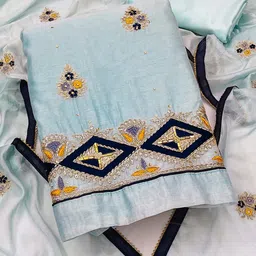 MANVAA Geometric Embroidered Beads & Stones Unstitched Dress Material-picture-12
