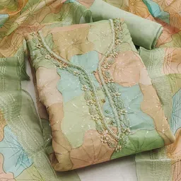 Maroosh Floral Embellished Organza Unstitched Dress Material-image-12