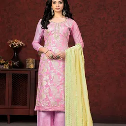 MANVAA Floral Woven Design Beads and Stones Unstitched Dress Material-image-89