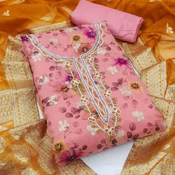 NEGRONI Floral Printed Beads and Stones Pure Silk Unstitched Dress Material-image-75