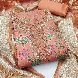 NEGRONI Floral Printed Beads and Stones Organza Unstitched Dress Material-picture-35