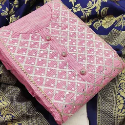 MANVAA Ethnic Motifs Embellished Beads and Stones Unstitched Dress Material-image-58