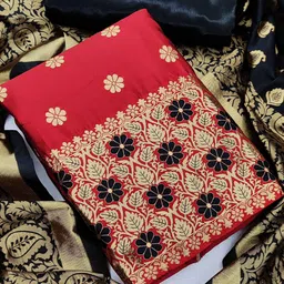 MANVAA Ethnic Motif Woven Design Zari Banarasi Unstitched Dress Material-picture-23