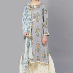 Chhabra 555 Grey & Off White Embellished Semi-Stitched Dress Material-image-1