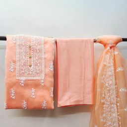 MANVAA Floral Embroidered Organza Unstitched Dress Material-picture-5