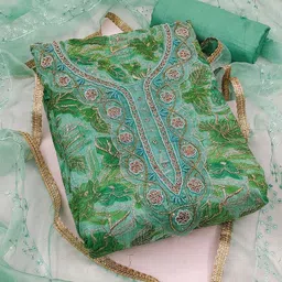 NEGRONI Floral Printed Beads and Stones Organza Unstitched Dress Material-image-56