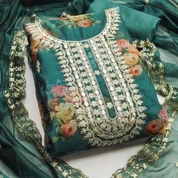 Maroosh Floral Embellished Gotta Patti Organza Unstitched Dress Material-image-13