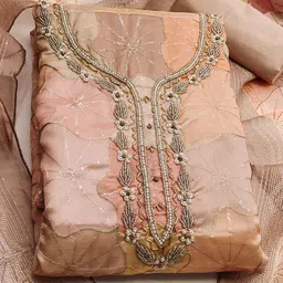 Maroosh Floral Embellished Beads and Stones Organza Unstitched Dress Material-picture-30