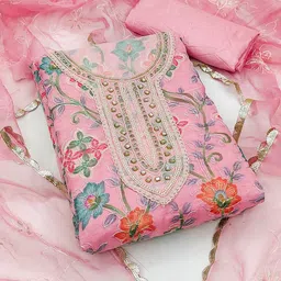 NEGRONI Floral Printed Beads and Stones Organza Unstitched Dress Material-picture-20