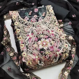 Maroosh Floral Embellished Beads & Stones Organza Unstitched Dress Material-image-15