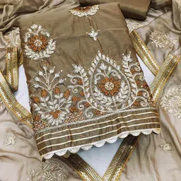 MANVAA Ethnic Motifs Embroidered Beads & Stones Unstitched Dress Material-picture-29