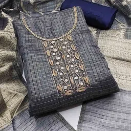 KALINI Checked Printed Woven Design Beads And Stones Unstitched Dress Material-image-95