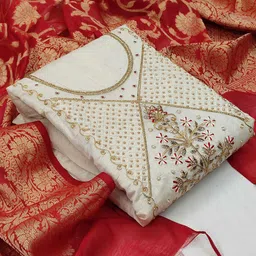 MANVAA Floral Embellished Beads & Stones Modal Chanderi Unstitched Dress Material-picture-35