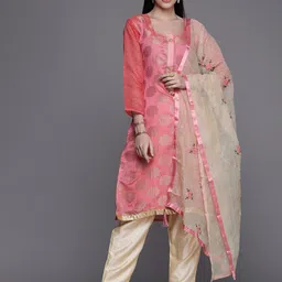 KALINI Pink & Beige Unstitched Dress Material-picture-33