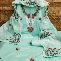 KALINI Floral Embroidered Art Silk Unstitched Dress Material-picture-23