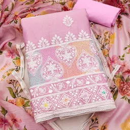 KALINI Floral Embroidered Art Silk Unstitched Dress Material-picture-11