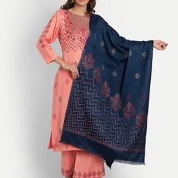 HK colours of fashion Women Peach-Coloured & Navy Blue Unstitched Dress Material-picture-32
