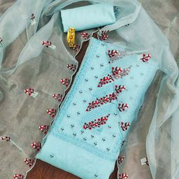 MANVAA Floral Embroidered Sequinned Unstitched Dress Material-picture-22