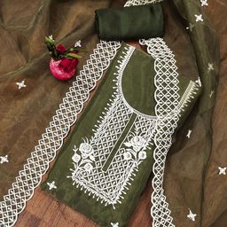 SHADOW & SAINING Embroidered Organza Unstitched Dress Material-picture-30