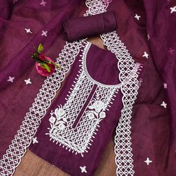 SHADOW & SAINING Embroidered Organza Unstitched Dress Material-picture-26