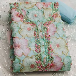 Ishin Floral Embroidered Sequinned Organza Unstitched Dress Material-picture-30