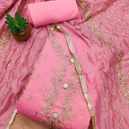 Panzora Floral Embroidered Art Silk Unstitched Dress Material-picture-23