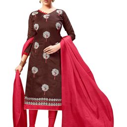 MANVAA Floral Embroidered Chanderi Cotton Unstitched Dress Material-picture-42