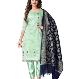 MANVAA Ethnic Motifs Embroidered Thread Work Chanderi Cotton Unstitched Dress Material-picture-20