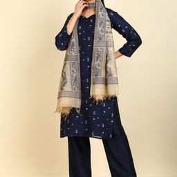 Soch Blue Geometric Woven Design Zari Unstitched Dress Material-picture-13