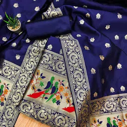 LeeliPeeri Designer Floral Woven Design Zari Unstitched Dress Material image 2