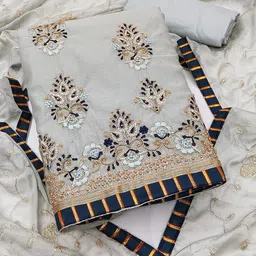 MANVAA Ethnic Motifs Embroidered Beads and Stones Unstitched Dress Material image 2