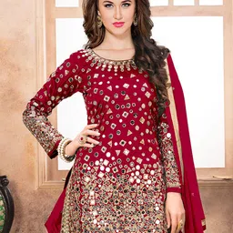 ODETTE Embellished Semi-Stitched Dress Material image 2