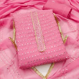 KALINI Polka Dots Sequinned Embroidered Unstitched Dress Material image 4