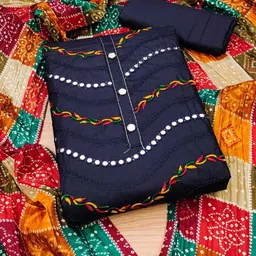 Panzora Geometric Embellished Mirror Work Unstitched Dress Material image 2