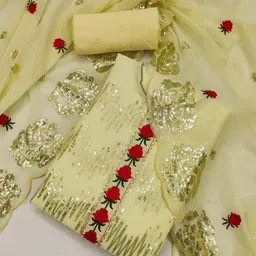 KALINI Embroidered Sequinned Unstitched Dress Material image 2