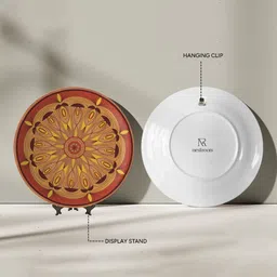 nestroots Mandala  Mustard Colored & Maroon Printed Ceramic Mandala Wall Plate image 3