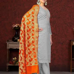 MANVAA Ethnic Motifs Woven Design Gotta Patti Unstitched Dress Material image 5