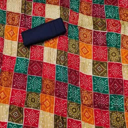 Panzora Geometric Embellished Mirror Work Unstitched Dress Material image 3