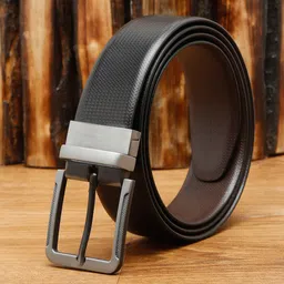 Teakwood Leathers Men Black Textured Leather Formal Belt-image-32