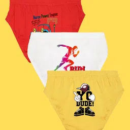 NUSYL Boys Pack of 3 Red,White,Yellow Printed Briefs image 1