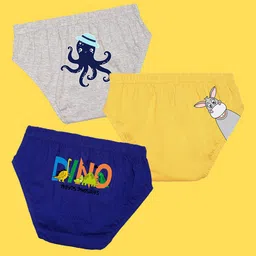 NUSYL Boys Pack Of 3 Grey, Yellow & Royal Blue Printed Briefs image 1