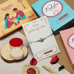 EL REGALO Silver Stone-Studded Charm Rakhi With Roli & Chawal & Card image 2