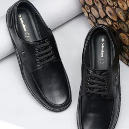 pelle albero Men Black Solid Lace-Up Formal Derby-image-46