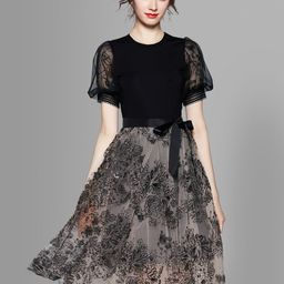 JC Collection Women Black & Grey Floral Embroidered Dress-picture-22