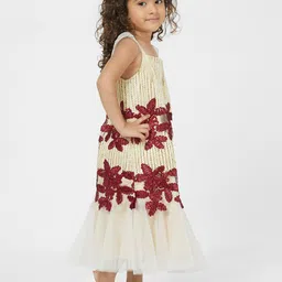 TIC TAC TOE Maroon & Beige Floral A-Line Dress image 4