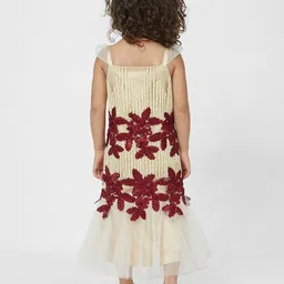 TIC TAC TOE Maroon & Beige Floral A-Line Dress image 3